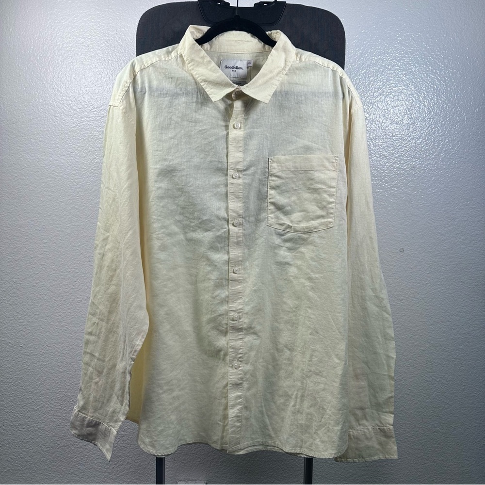 Goodfellow Men’s Yellow Linen Blend Casual Button Down Long Sleeve Shirt XXL